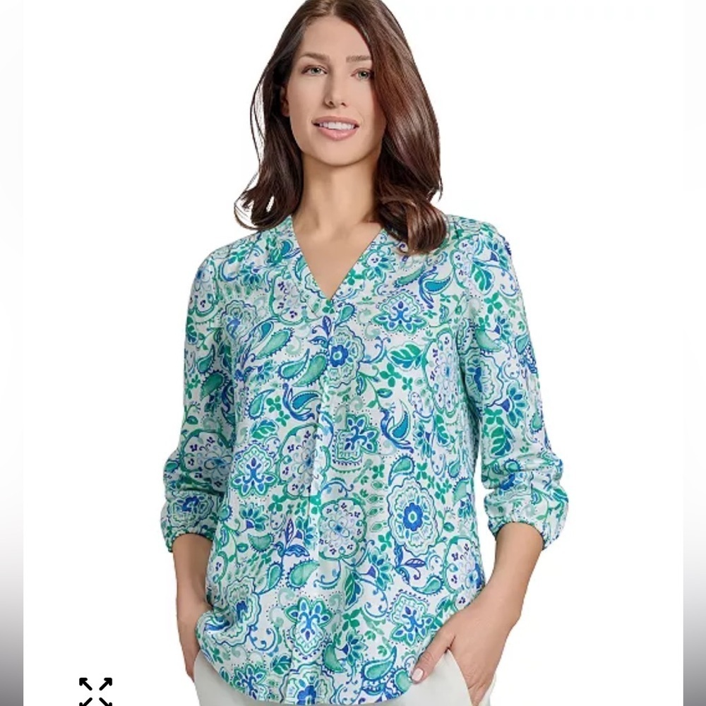 Jones New York Women's Linen Blend Floral Tunic Pullover Medium petite